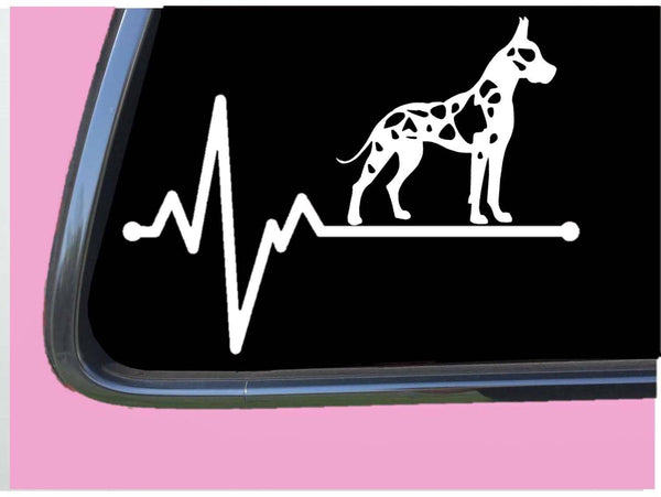 Harlequin Great Dane lifeline cropped TP 550 vinyl 8" Decal Sticker heartbeat