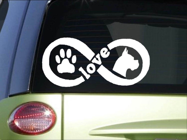 Boxer Infinity sticker *H382* 4 x 8.5  inch vinyl dog love decal