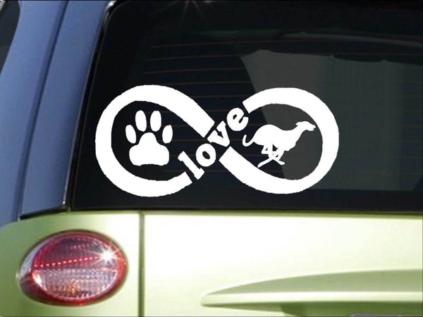 Greyhound Infinity sticker *H393* 4 x 8.5  inch vinyl dog love decal