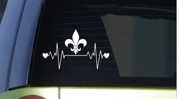 Fleur de lis heartbeat lifeline *I211* 8" wide Sticker decal french lily