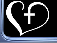 Christian Cross Heart Vinyl Decal M427 6 Inch Sticker Jesus God faith hope Love