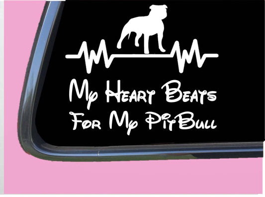 Pitbull Uncropped Heart Beats for Lifeline Dog Breed Vinyl Decal – 6 Inch