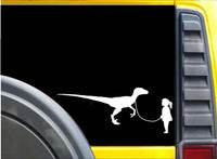 Girl walking Velociraptor Sticker K626 8 inch dinosaur decal