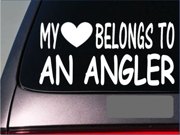 Angler My heart belongs Sticker *G460* 8" Vinyl Decal fishing bait boat bass