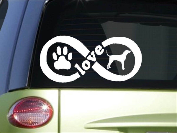 Coonhound Infinity sticker *H392* 4 x 8.5  inch vinyl dog love decal