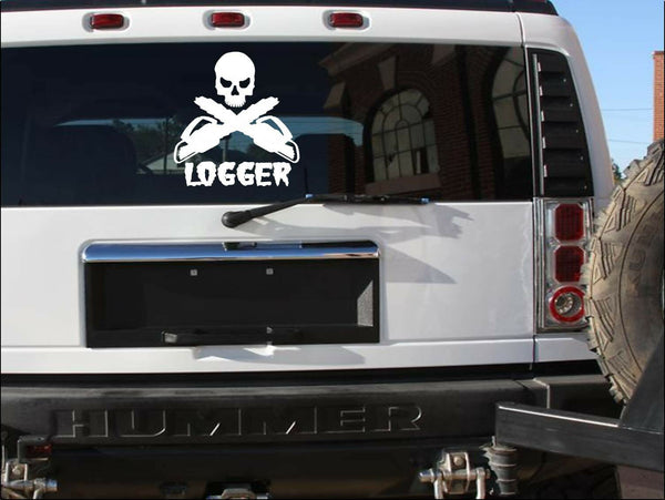 Large Logger's Crossbones 13" sticker  lumberjack chainsaw tree axe nail