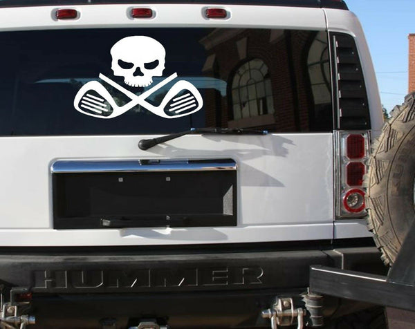 LARGE 10x12" GOLF STICKER CLUB DECAL SKULL CROSSBONES GOLF CART DRIVER